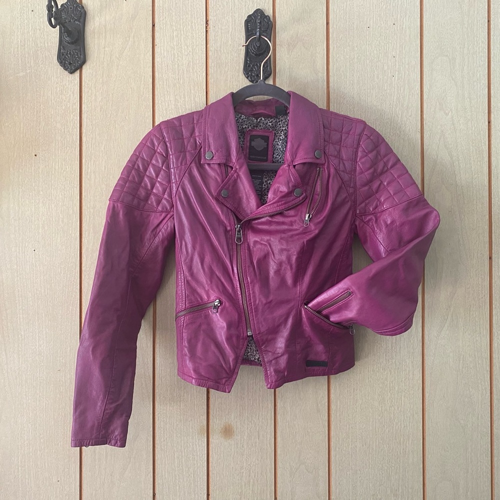 Authentic Harley Davidson Purple Lambskin Genuine Leather Jacket HDMC Size XS